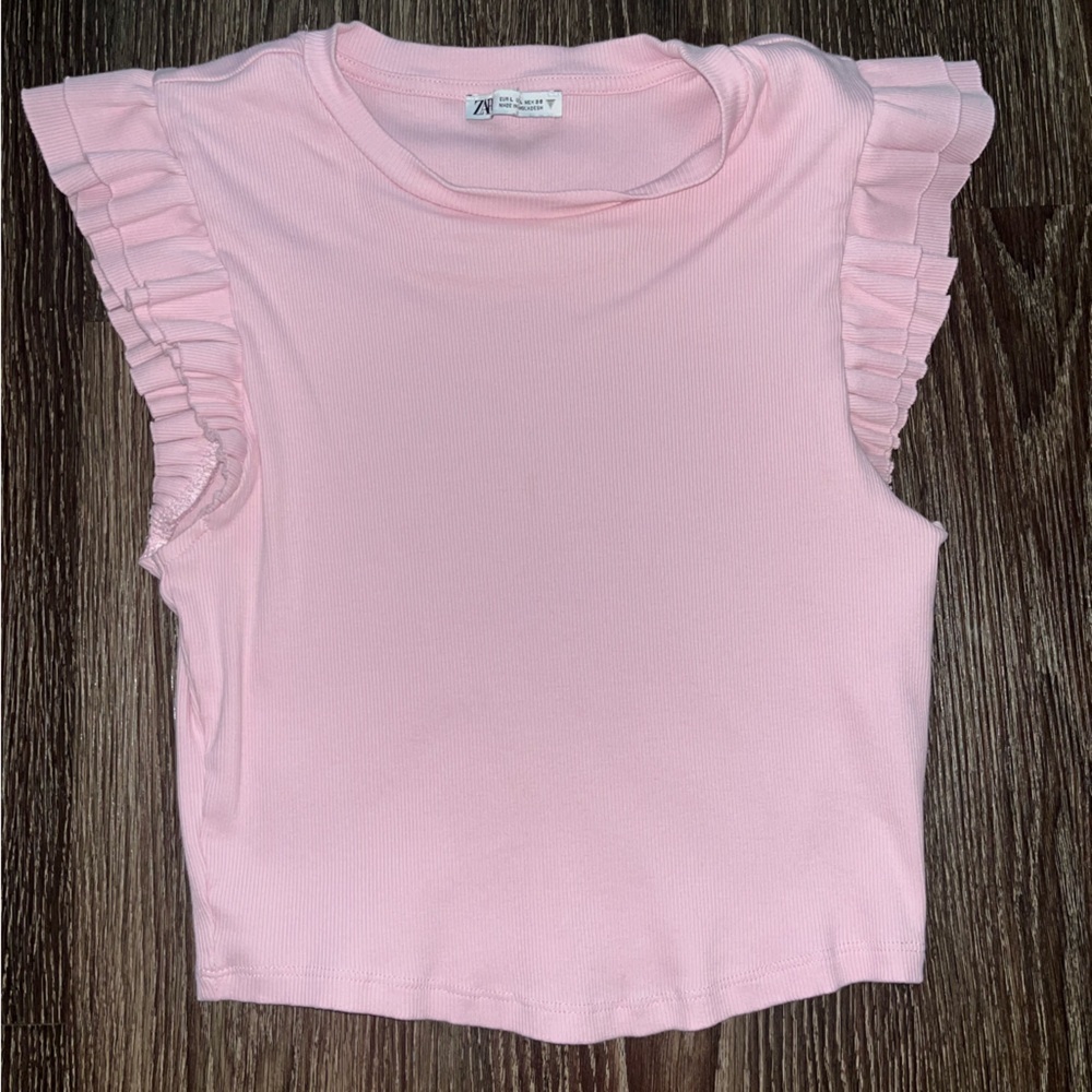 Zara Soft Pink Ribbed Summer Top